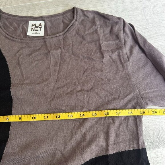 PLANET by Lauren G Tee T-Shirt Pima Cotton Modal Black /Brown Colorblock Sweater - Picture 6 of 7